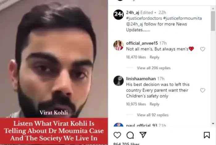 FACT CHECK: Did Virat Kohli Advocate for Justice for the RG Kar Hospital Rape-Murder Victim? Hereâ€™s the Truth Behind the Viral Video