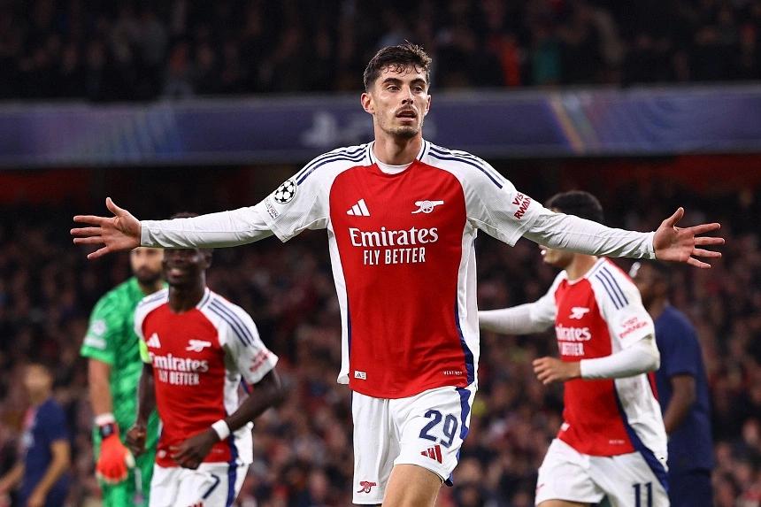 Kai Havertz scores again as Arsenal triumphs over PSG 2-0 in Champions League